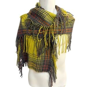 Echo Plaid Wool Blend Scarf – Yellow Grey – New With Tags